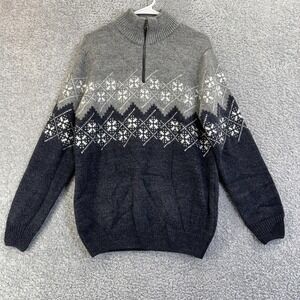 Paolo Mondo Sweater Mens Medium Gray Black Half Zip Wool Blend Made Italy